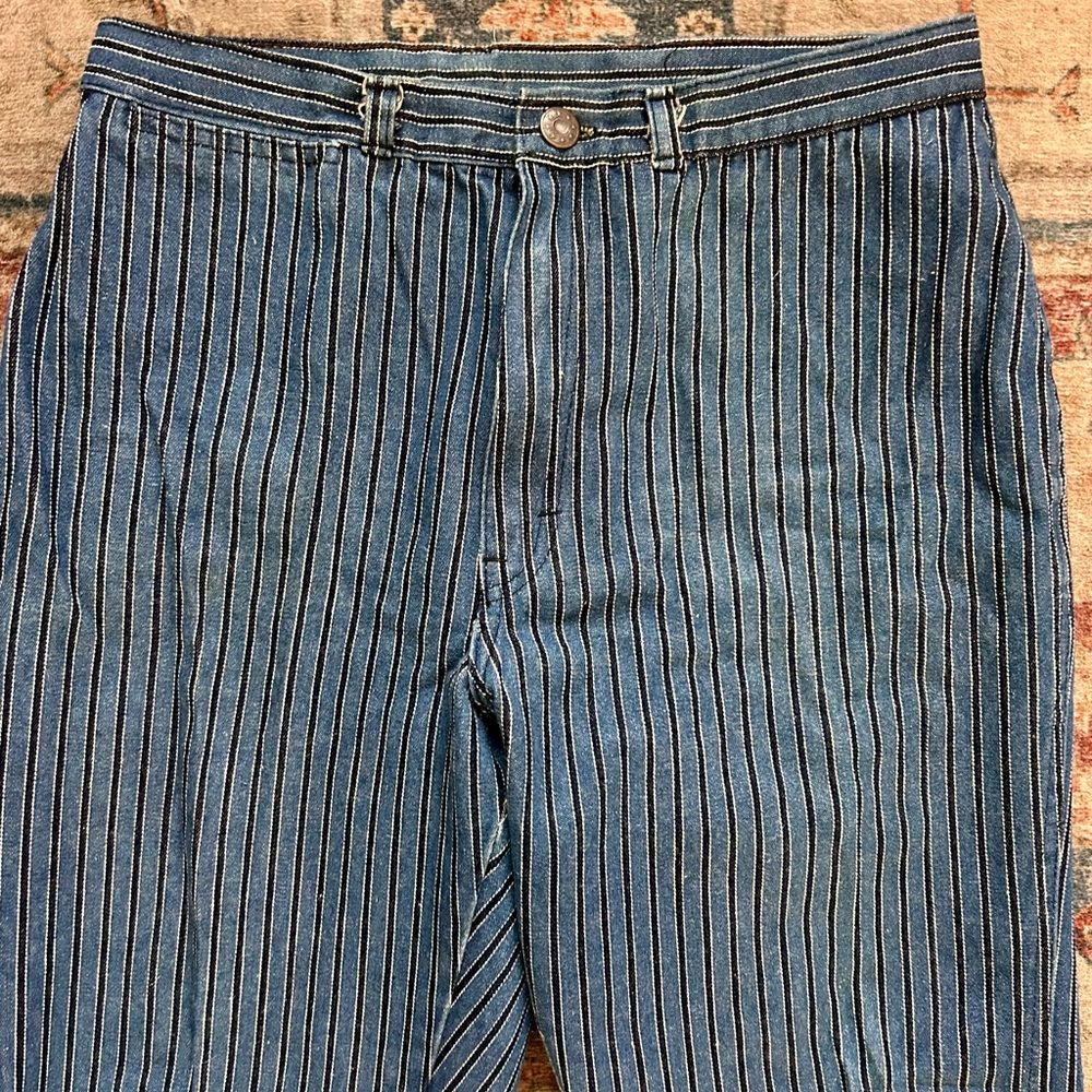 Vintage Striped Denim Jeans Cropped Straight Leg High Rise Mom Grunge 90s 80s - Picture 9 of 14